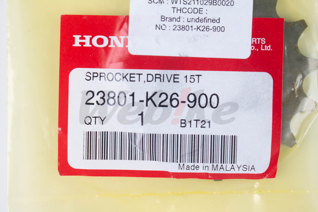 【HONDA Thailand 原廠零件】前齒盤 (15T)【SPROCKET, DRIVE (15T) 23801-K26-900】