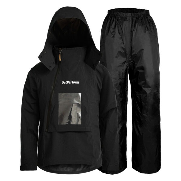 【Outperform 奧德蒙】ACE半斜開雙拉練防水透氣兩件式雨衣 (太空黑)