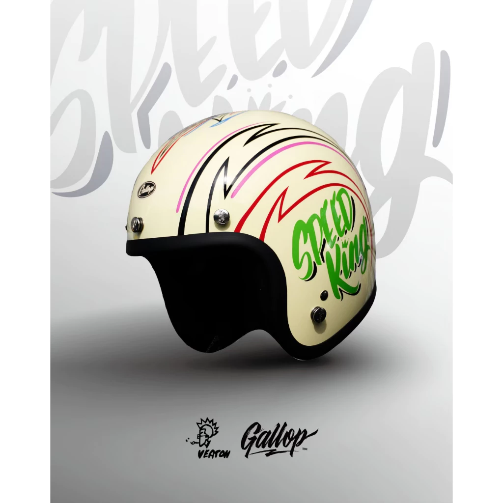 【Gallop kustom kulture】「SPEED KING」X 日本 虹彩屋 聯名四分之三安全帽 (奶白)