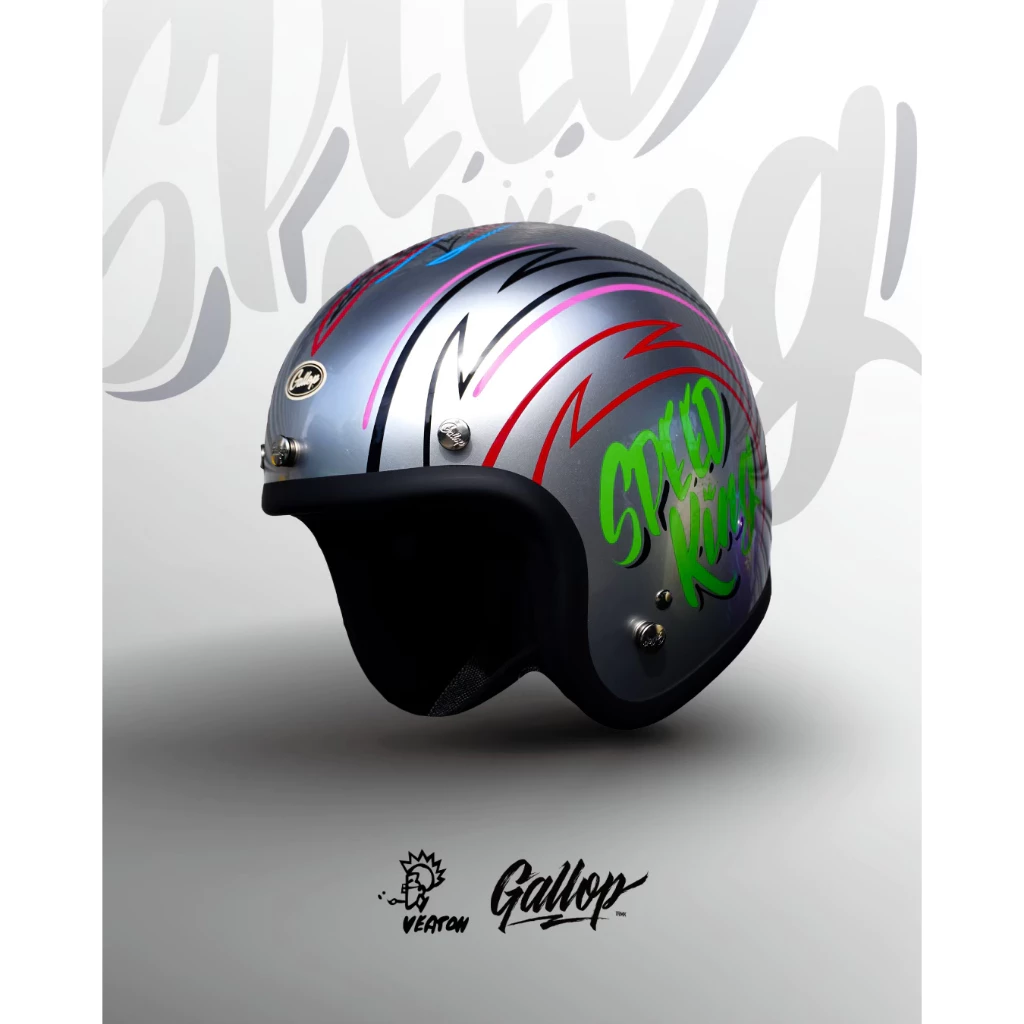 【Gallop kustom kulture】「SPEED KING」X 日本 虹彩屋 聯名四分之三安全帽 (電鍍銀)
