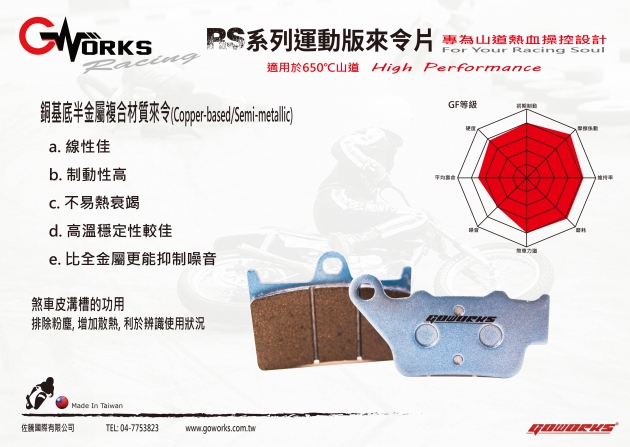 【Go-works】光陽 DINK 250 RS運動版來令片 (前)| Webike摩托百貨
